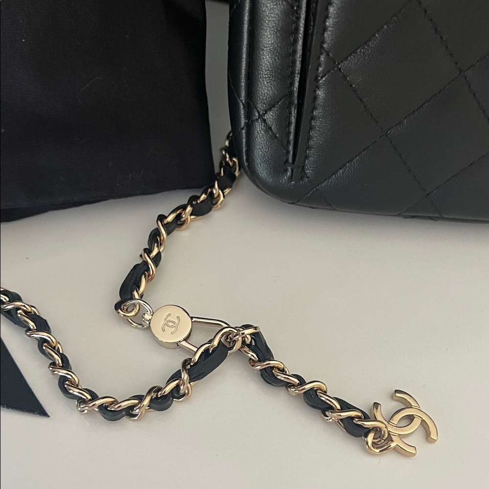 Chanel Black Quilted Phone Holder with Gold Chain - Picture 8 of 10